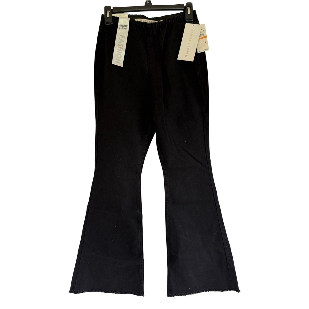 Tinseltown Womens Black Hi-Rise Pull On Flare Pants Raw Hem Size 7/28